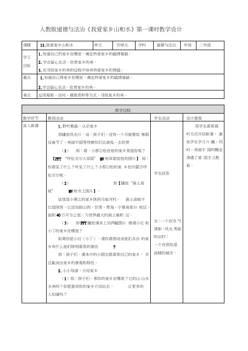 部编人教版小学道德与法治二年级上册《第四单元我们生活的地方13.我爱家乡山和水》公开课教学设计_1