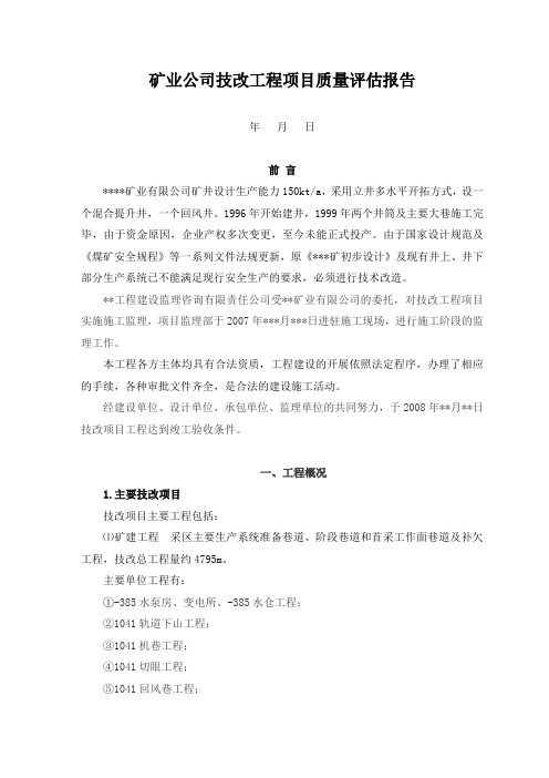 矿业公司技改工程项目质量评估报告