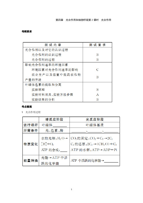 生物必修一《4.2 光合作用(5)》学案(苏教版必修一)