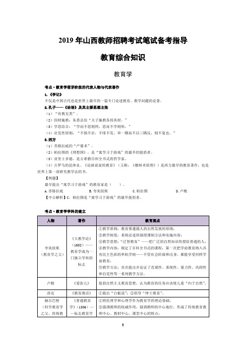 2019年山西教师招聘考试笔试备考指导(教育综合知识)