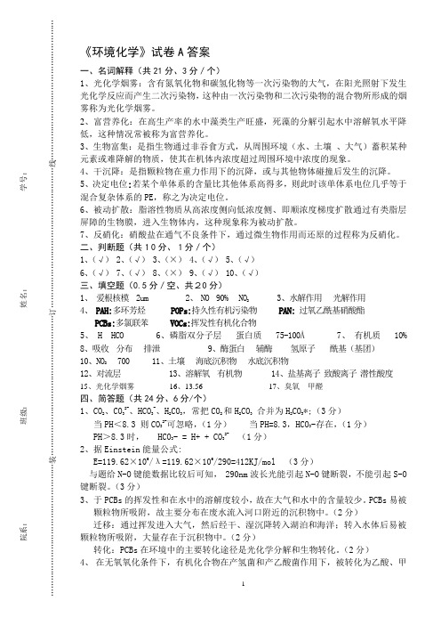 环境化学A卷答案