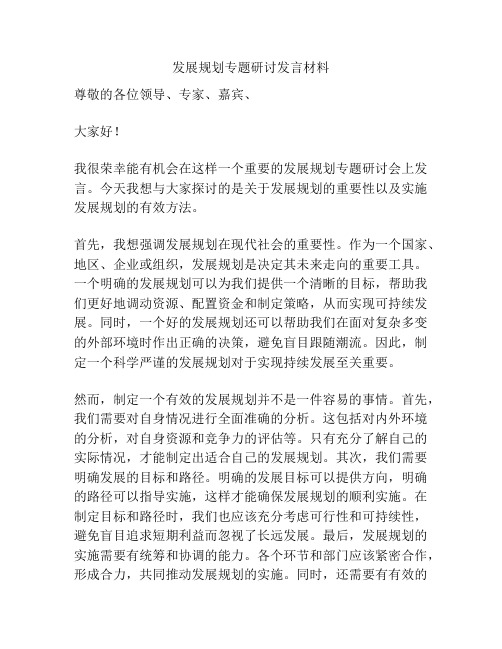 发展规划专题研讨发言材料