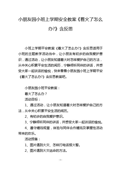 幼儿园小班上学期安全教案《着火了怎么办-》含反思