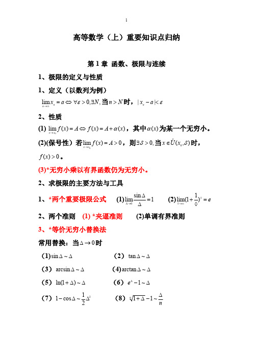 高等数学(上)重要知识点归纳(word文档物超所值)