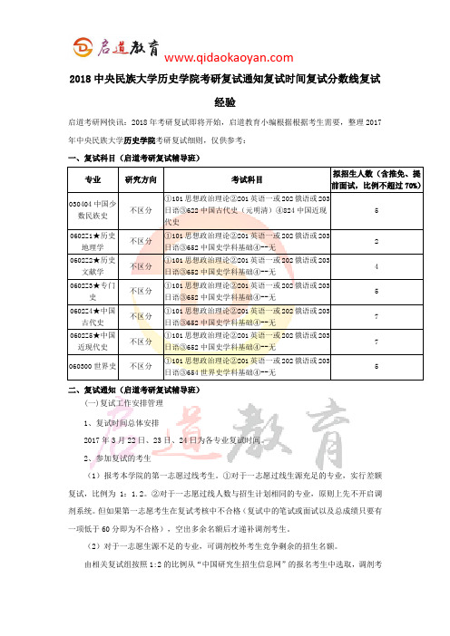 2018中央民族大学历史学院考研复试通知复试时间复试分数线复试经验
