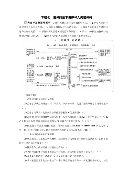 (新高考)2020高考生物二轮复习第一部分专题突破方略板块三遗传专题七遗传的基本规律和人类遗传病教学案