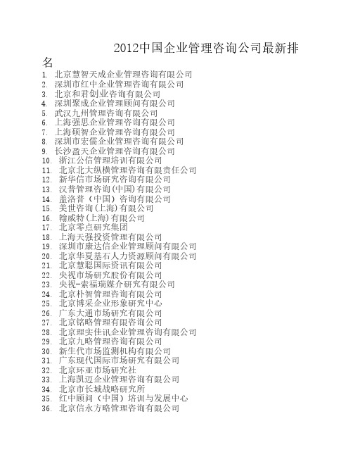 2012中国企业管理咨询公司最新排名