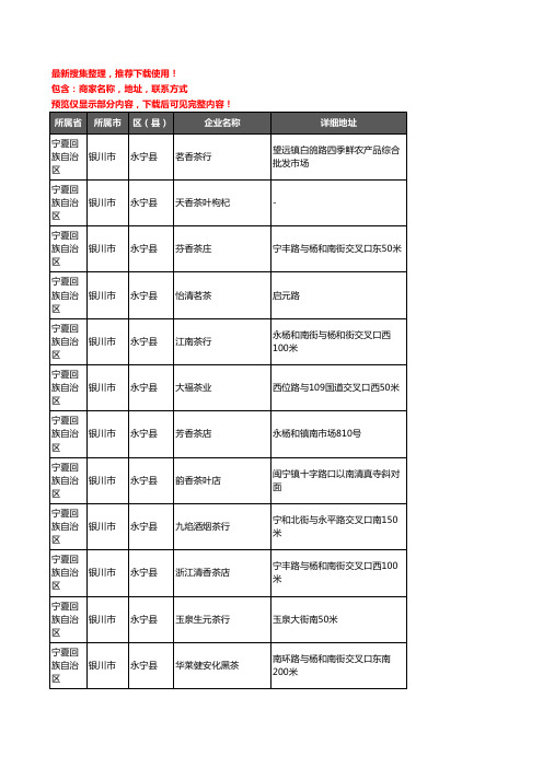 新版宁夏回族自治区银川市永宁县茶庄企业公司商家户名录单联系方式地址大全20家