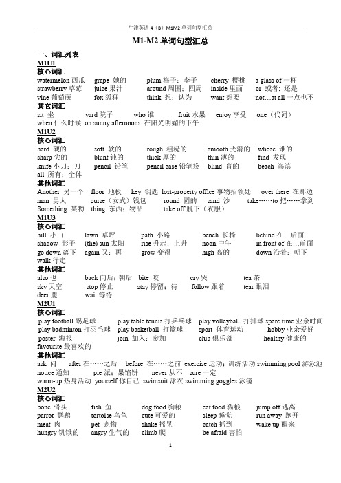 牛津英语上海版4BM1M2单词句型总汇m1m2
