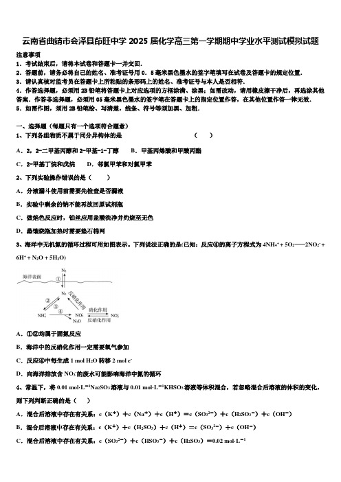 云南省曲靖市会泽县茚旺中学2025届化学高三第一学期期中学业水平测试模拟试题含解析