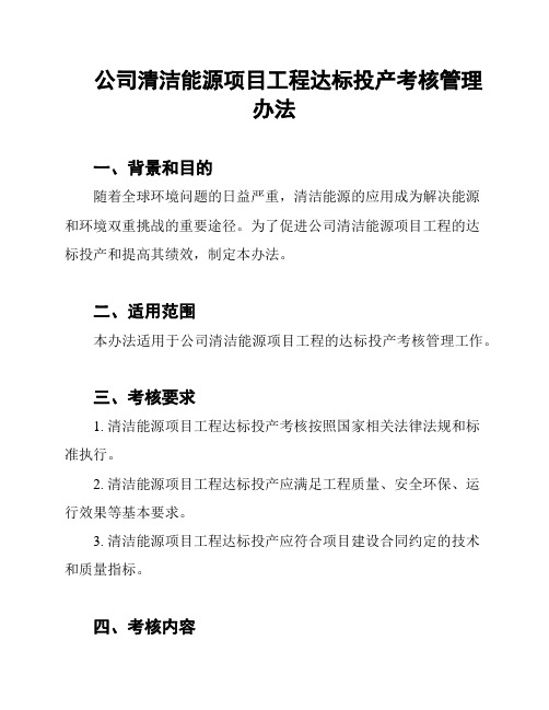 公司清洁能源项目工程达标投产考核管理办法