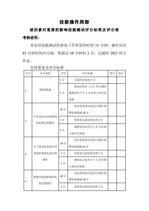 黑色冶金技术《综合轧制技能评分标准》