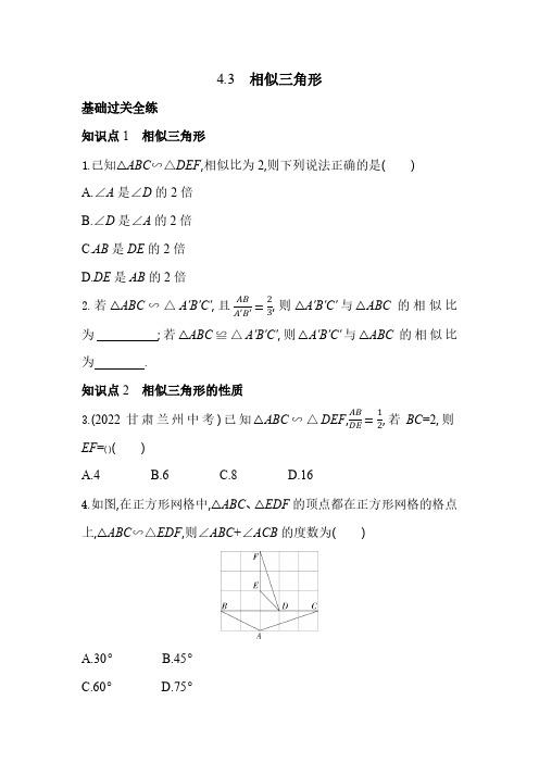 4.3 相似三角形 浙教版数学九年级上册素养提升卷(含解析)