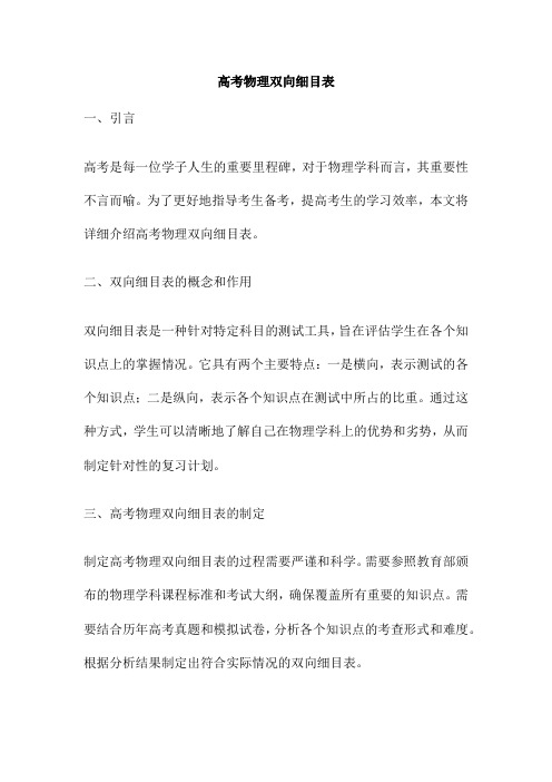 高考物理双向细目表