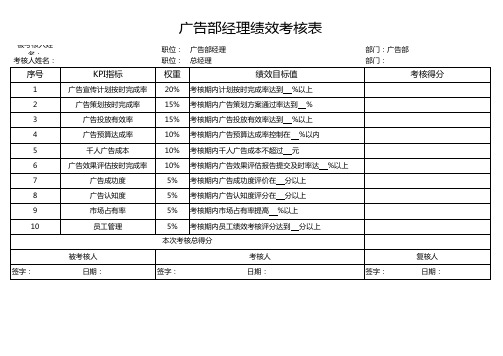 广告部经理绩效考核表