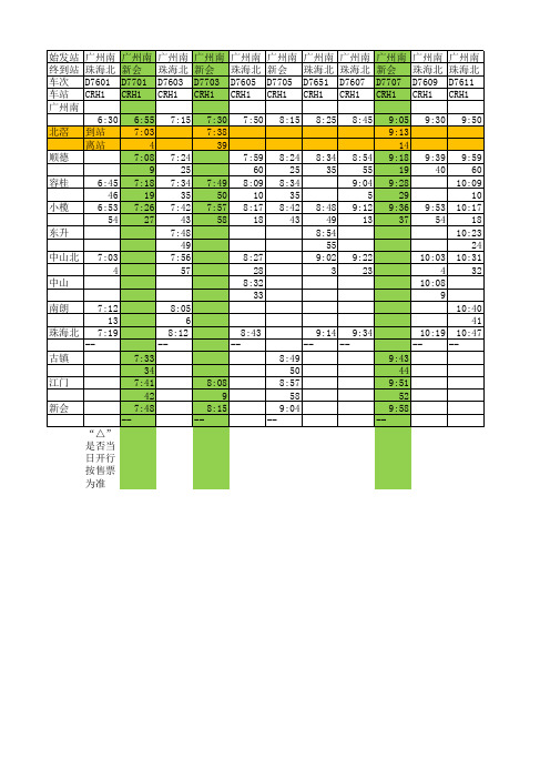 广珠轻轨时刻表