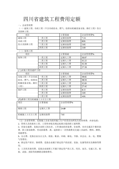 四川省建筑工程费用定额