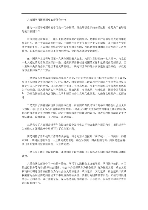 精选共青团学习团章团史心得体会(汇总)