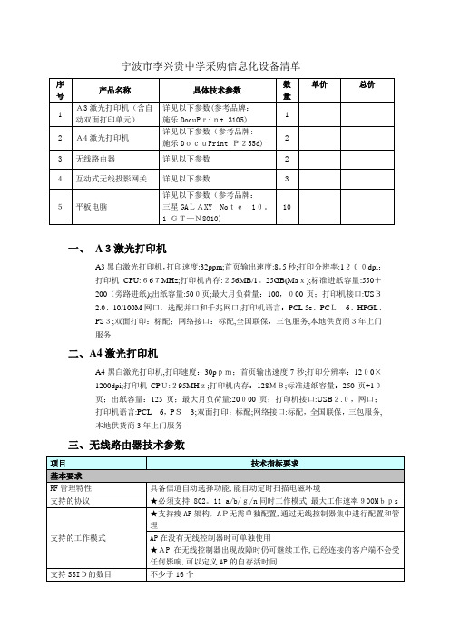 宁波市李兴贵中学采购信息化设备清单