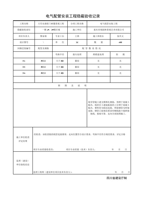 电气配管安装工程隐蔽验收记录