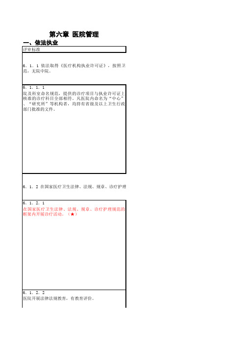 三级综合医院评审实施细则各章分类汇总