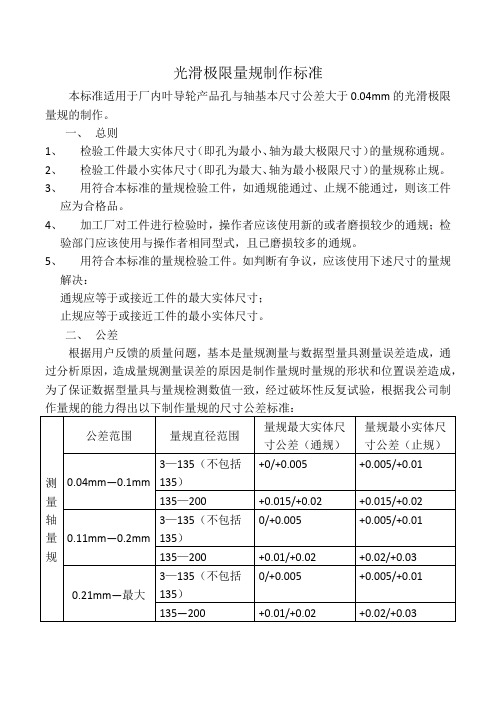 光滑极限量规制作标准