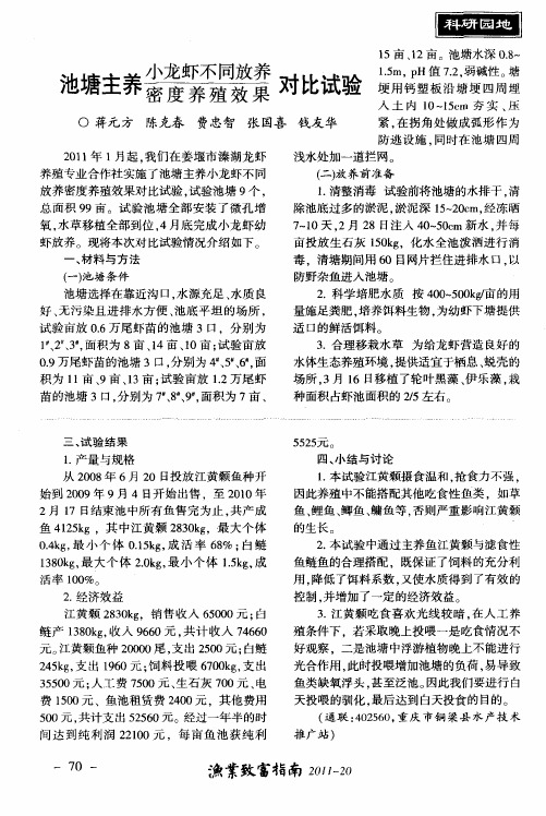池塘主养小龙虾不同放养密度养殖效果对比试验