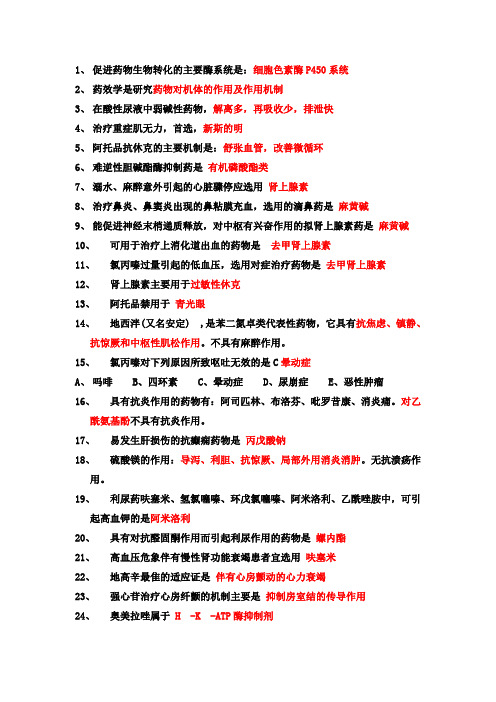 医院药学专业考试知识点总结