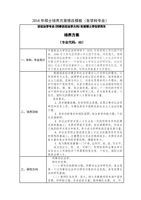 030106诉讼法学01刑事诉讼法学硕士研究生培养方案