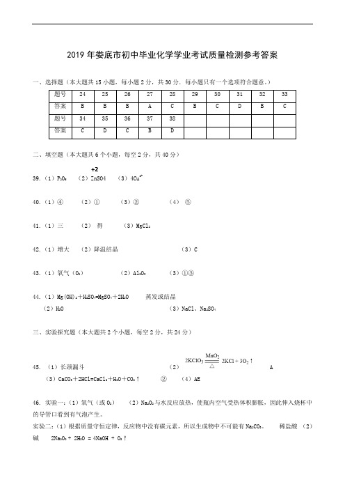 2019年中考化学模拟化学答案