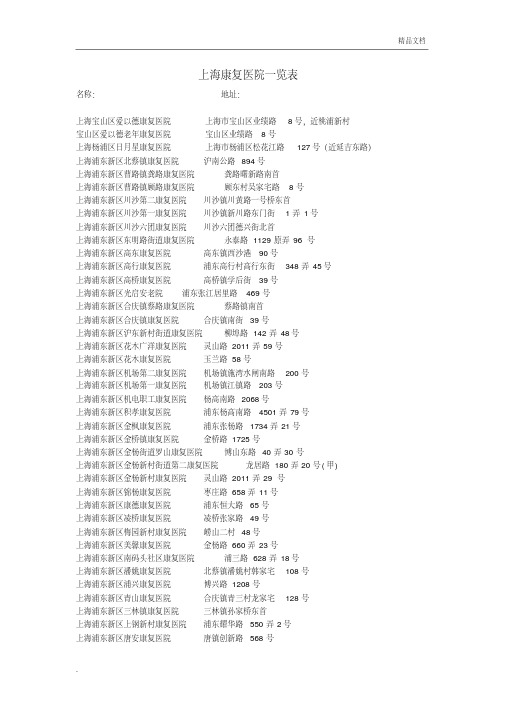 上海康复医院的一览表