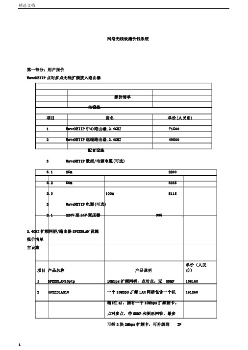 网络无线设备价格体系