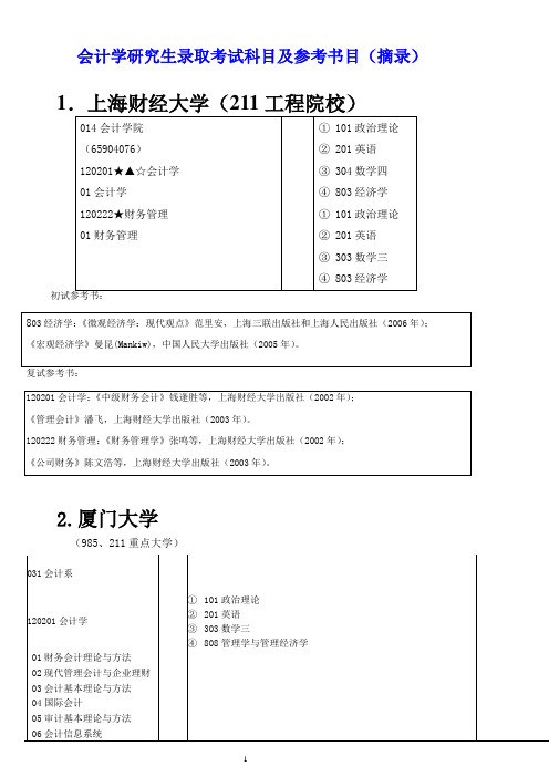 会计学研究生录取考试科目及参考书目