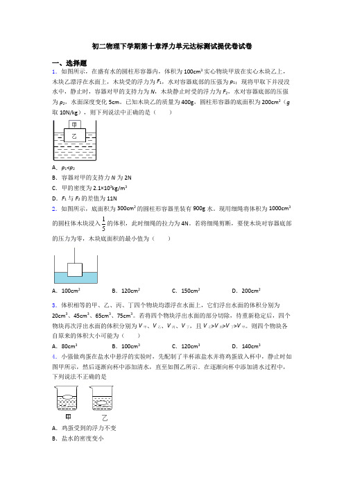 初二物理下学期第十章浮力单元达标测试提优卷试卷