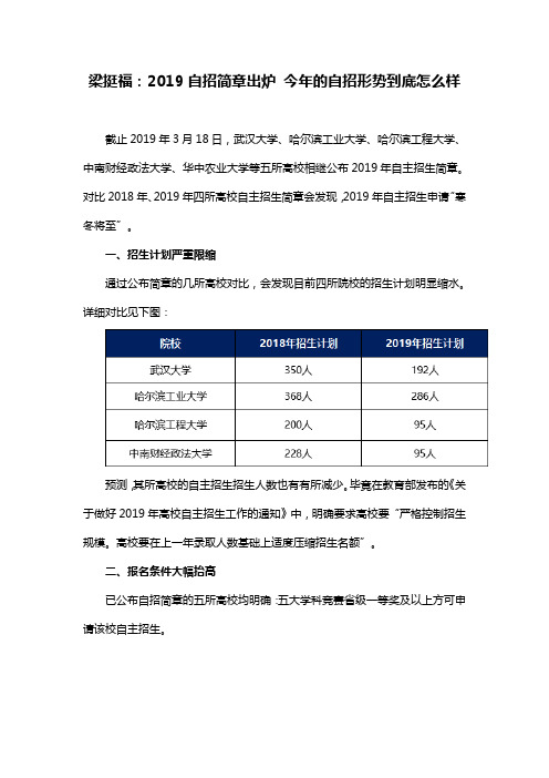 梁挺福：2019多校自招简章出炉 今年的自招形式到底怎么样