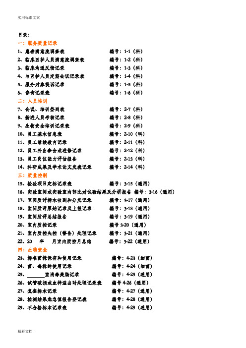 检验科各种通用记录簿簿表