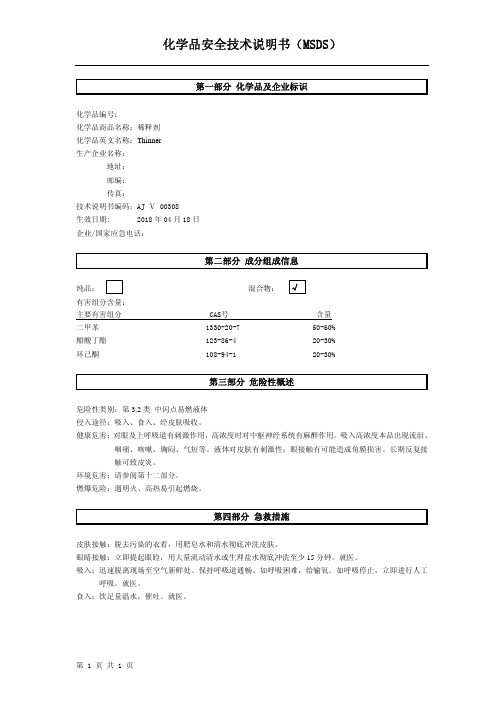 稀释剂化学品安全技术说明书MSDS