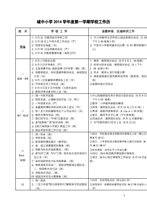 城中小学2014学年度第一学期学校工作历5