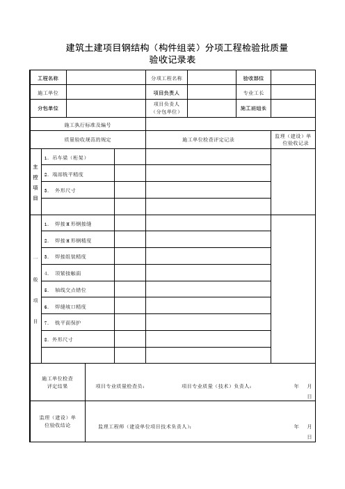 建筑土建项目钢结构(构件组装)分项工程检验批质量验收记录表