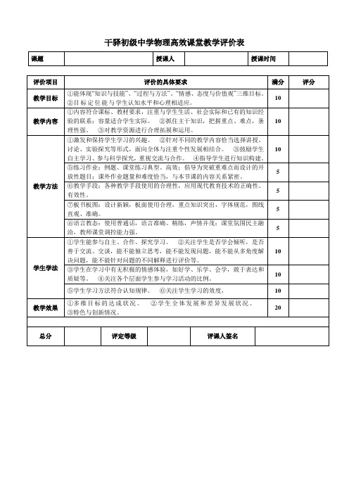 干驿初级中学物理高效课堂教学评价表