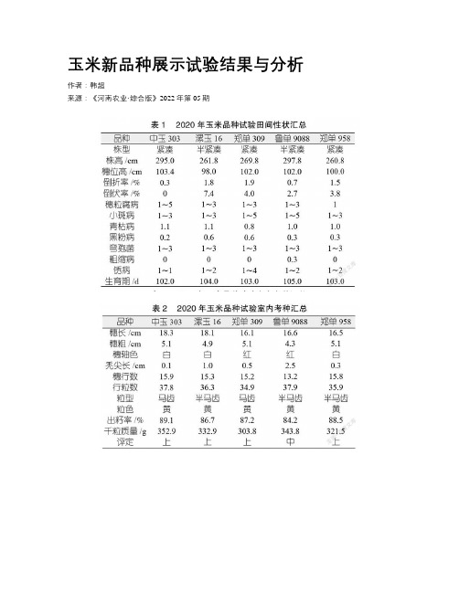 玉米新品种展示试验结果与分析