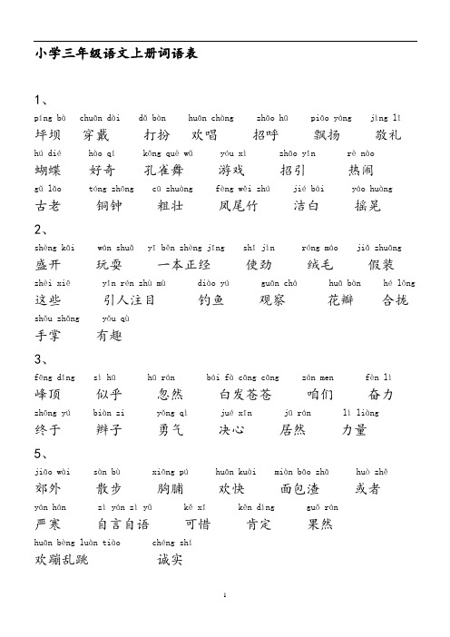 小学语文_人教版_三年级上册词语表带拼音