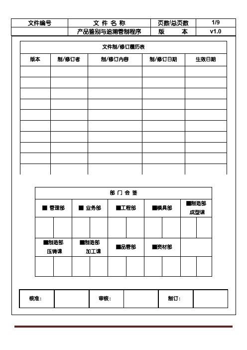 产品鉴别与追溯管制程序