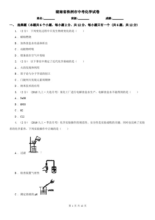 湖南省株洲市中考化学试卷