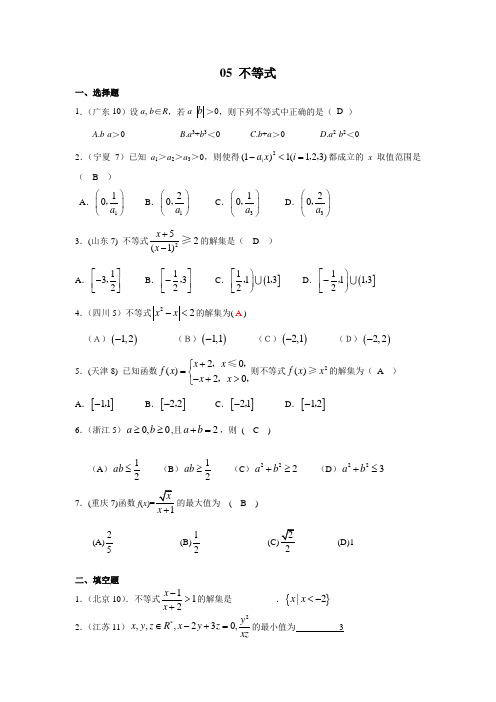 高考文科试题分类不等式(附答案)