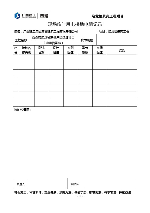 接地电阻检测记录、绝缘电阻检测检录(范本)