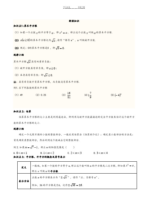 算术平方根、平方根知识点辅差