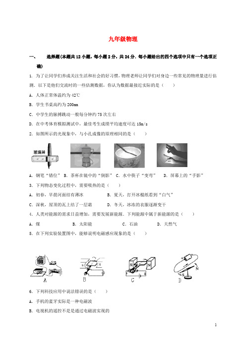 江苏省扬州市高邮市九年级物理下学期一模考试试题