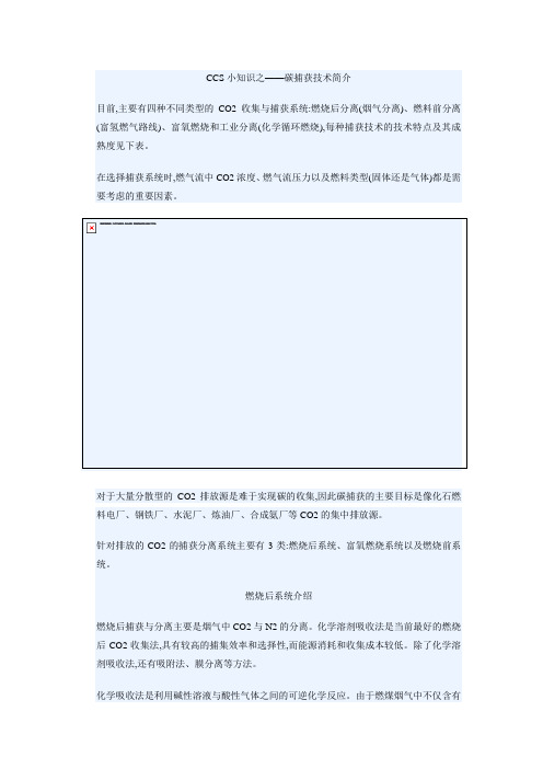 CCS小知识之——碳捕获技术简介