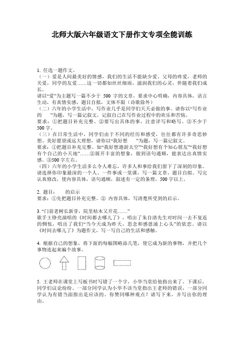 北师大版六年级语文下册作文专项全能训练